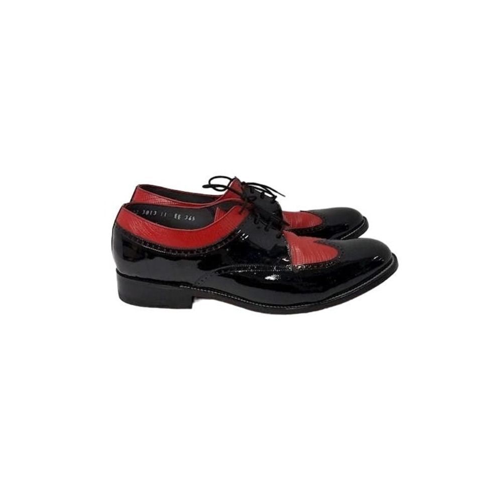Stacy Baldwin Mens Black Red Patent Leather Wingtip Oxford Shoes 3013 11 EE - Picture 2 of 5